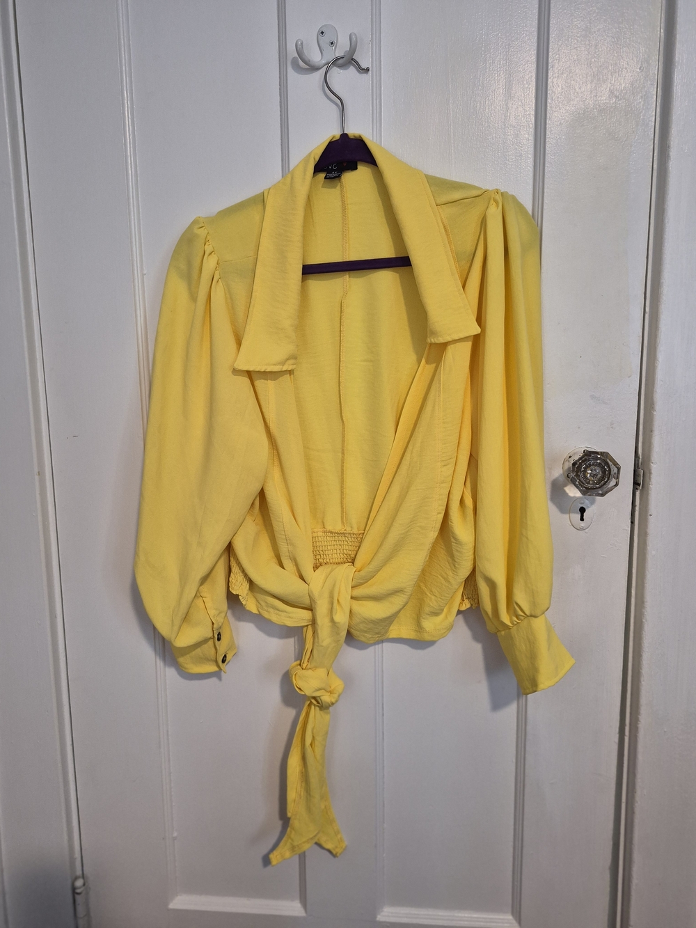 Love Yellow Tie-Front Blouse with Puff Sleeves